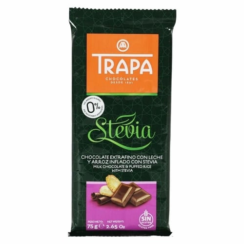 لوح شوكولاتة محلى بستيفيا من ترابا 75 جم - TRAPA S...