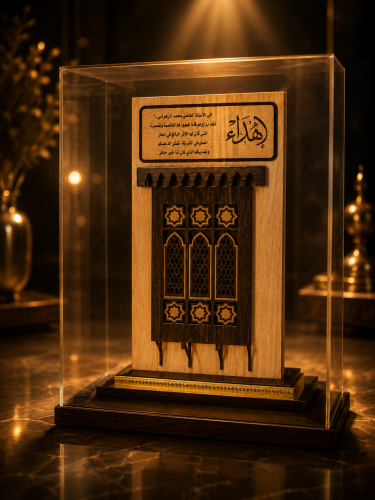 درع تذكاري خشبي فاخر مصمم على شكل نافذة روشان حجاز...