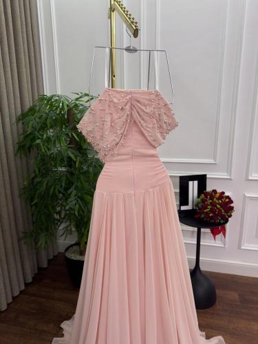 فستان سهره فخم وردي