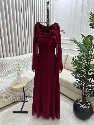 فستان سهره عنابي ناعم