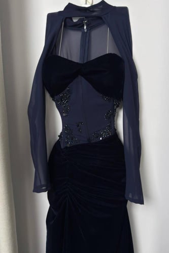 فستان سهره مخمل كحلي راقي