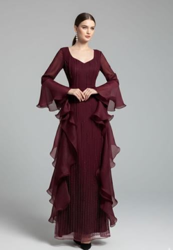 فستان سهره برغندي فخم