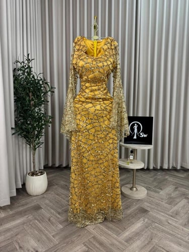 فستان سهره فخم كموني