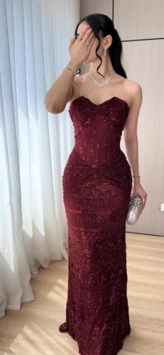 فستان سهره فخم عنابي