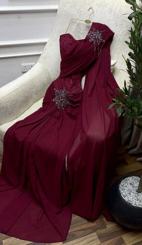 فستان سهره عنابي راقي