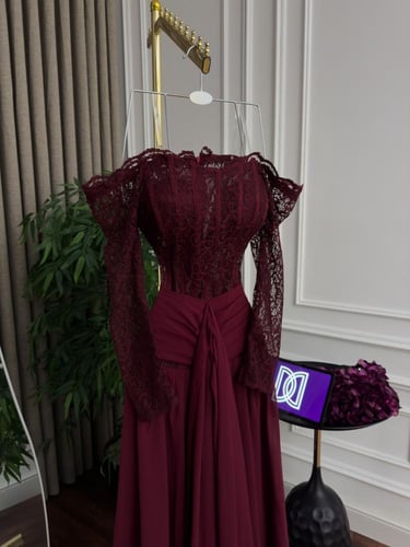 فستان سهره عنابي راقي