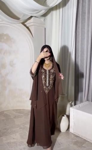 جلابيا فخم بني خرز