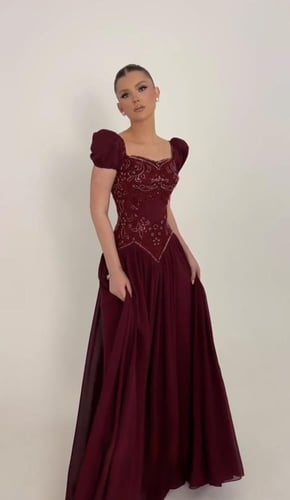 فستان سهره عنابي فخم