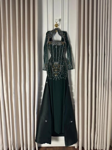 فستان سهره فخم زيتي