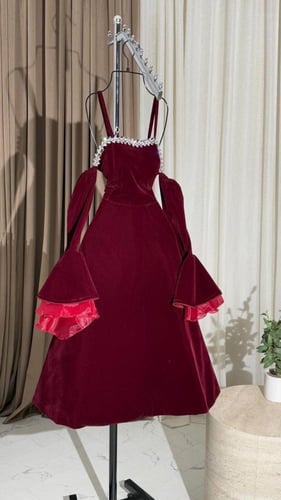 فستان سهره جوخ عنابي