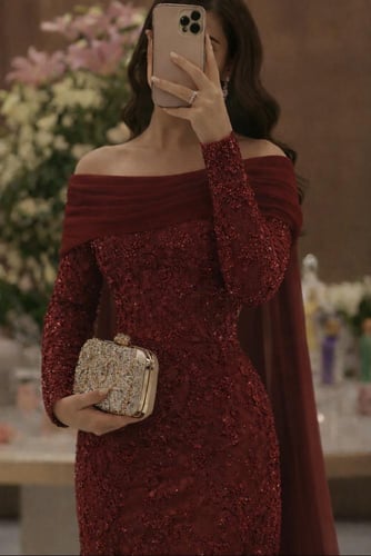 فستان ميلانه سهره عنابي دانتيل