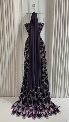 فستان سهره مخمل قطيفي وخرز بنفسجي