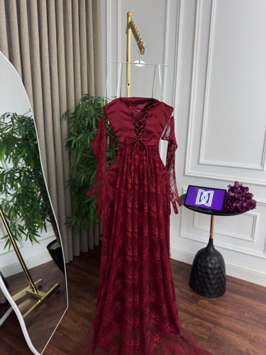 فستان سهره دانتيل اسود & بني & عنابي