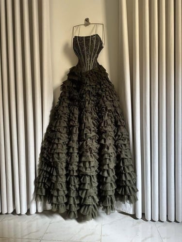 فستان سهره زيتي فخم