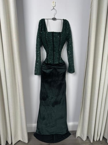 فستان سهره مخمل زيتي