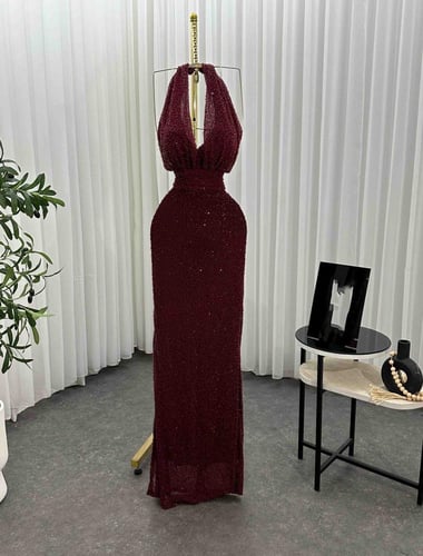 فستان سهره عنابي راقي