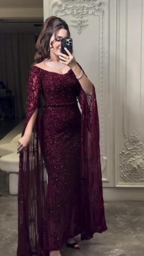 فستان سهره عنابي فخم