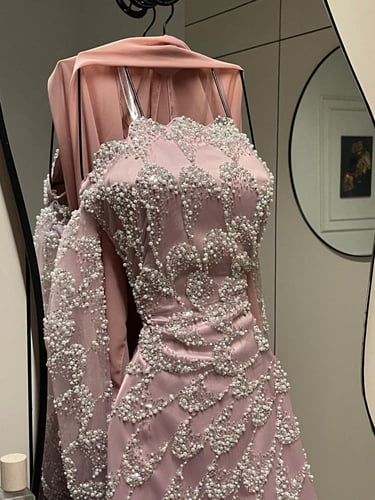 فستان سهره فخم وردي