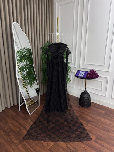 فستان سهره دانتيل اسود & بني & عنابي