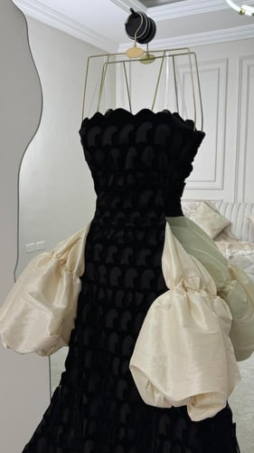 فستان سهره جوخ وتفته اسود وابيض