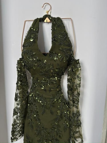 فستان سهره زيتي فخم