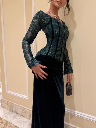 فستان سهره مخمل زيتي