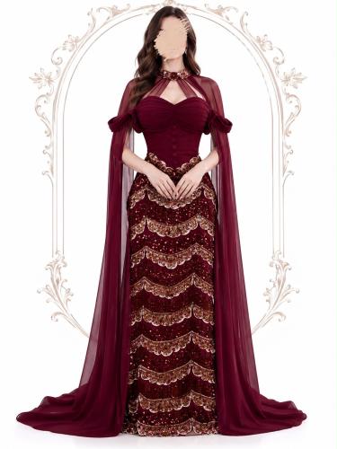 فستان سهره فخم عنابي