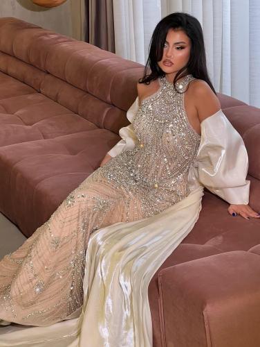 فستان سهره فخم بيج وسكري