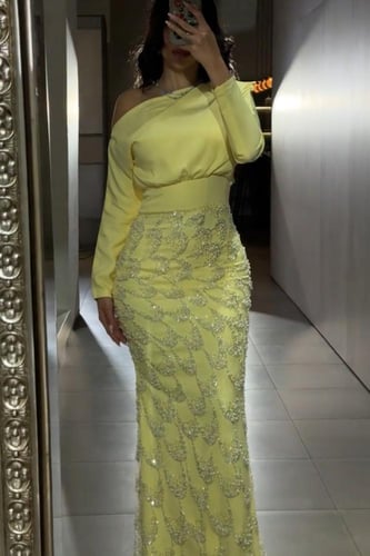 فستان سهره فخم ليموني