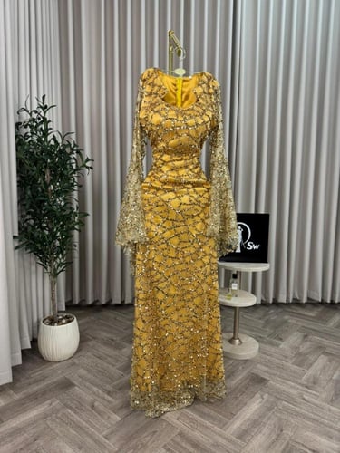 فستان سهره فخم كموني