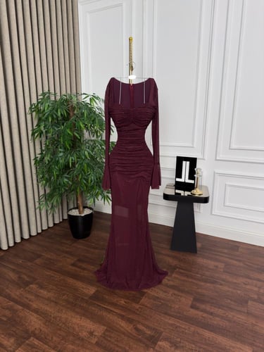 فستان سهره برغندي ناعم