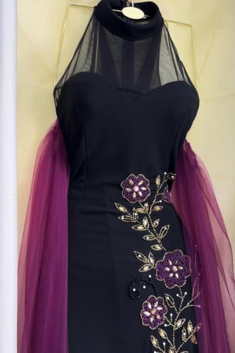 فستان سهره اسود فخم استرتش