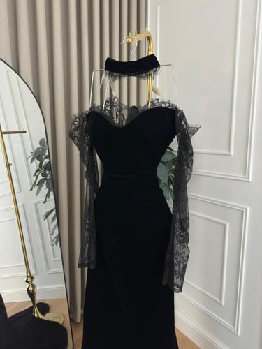 فستان سهره اسود مخمل ناعم