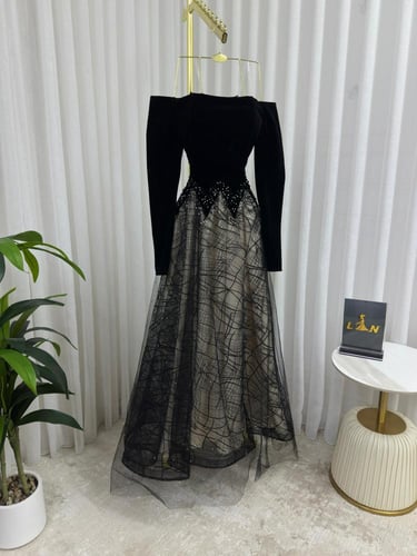 فستان سهره فخم جوخ وتل. اسود