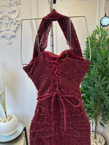 فستان سهره عنابي فخم