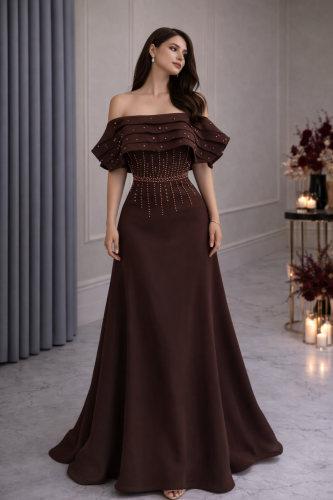 فستان سهره بني ناعم