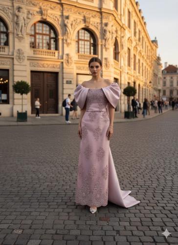 فستان سهره فخم وردي