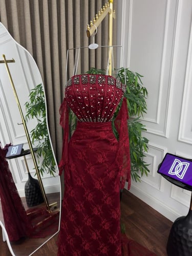 فستان سهره دانتيل اسود & بني & عنابي