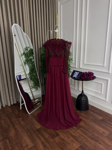 فستان سهره عنابي راقي