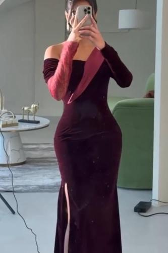 فستان سهره مخمل عنابي