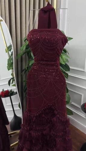 فستان سهره فخم عنابي