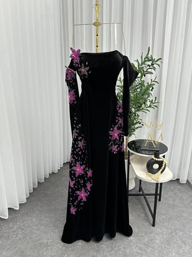 فستان سهره مخمل اسود ياسمين