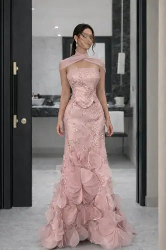 فستان سهره وردي فخم