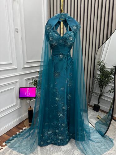 فستان سهره فخم تركواز