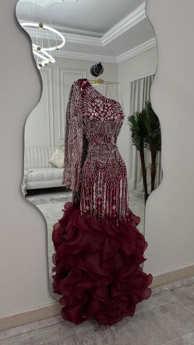 فستان سهره عنابي فخم