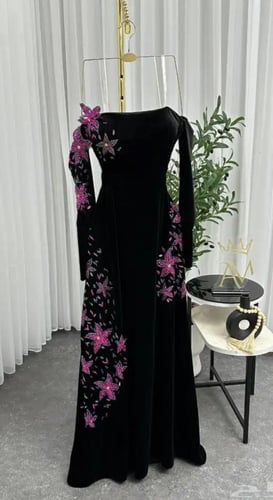 فستان سهره مخمل اسود ياسمين