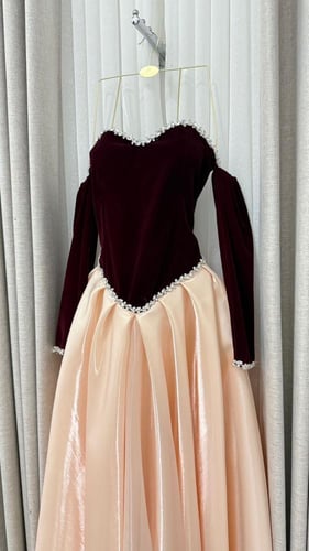 فستان سهره جوخ وتفته عنابي