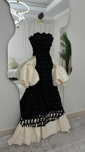 فستان سهره جوخ وتفته اسود وابيض