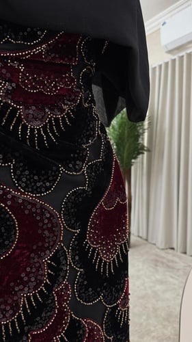 فستان سهره مخمل وشيفون اسود فخم