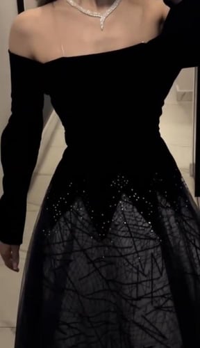 فستان سهره فخم جوخ وتل. اسود